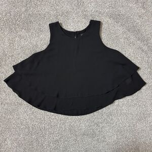 Zara Basic Shirt Womens Small Black Sleeveless Layered Hem Blouse Business Flowy